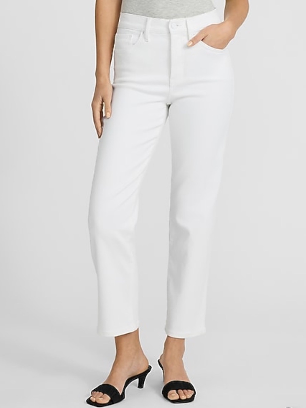 Express White Ankle-Length Straight Jeans